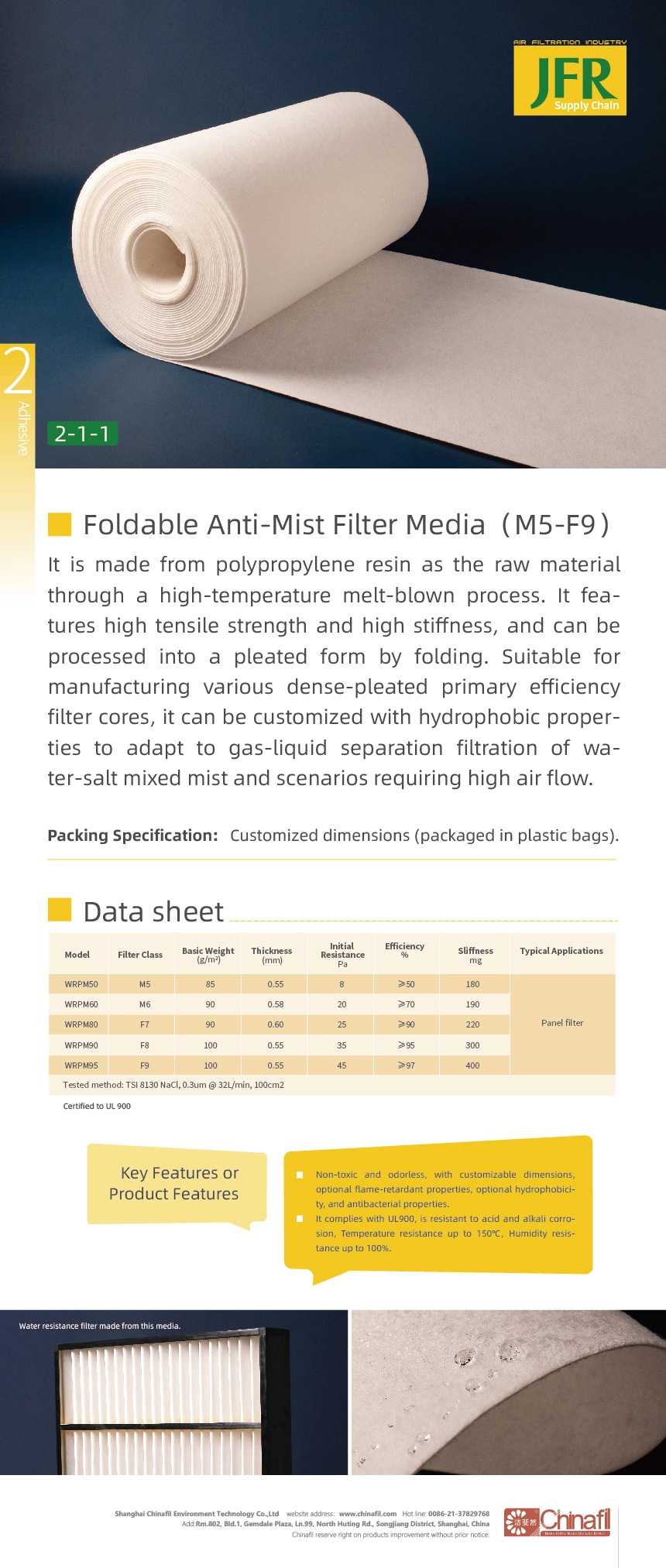 Foldable Anti-Mist Filter Media M5-F9