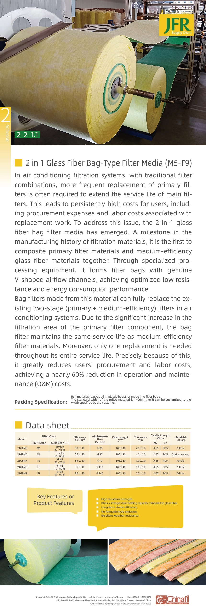 2 in 1 Glass Fiber Bag-Type Media M5-F9