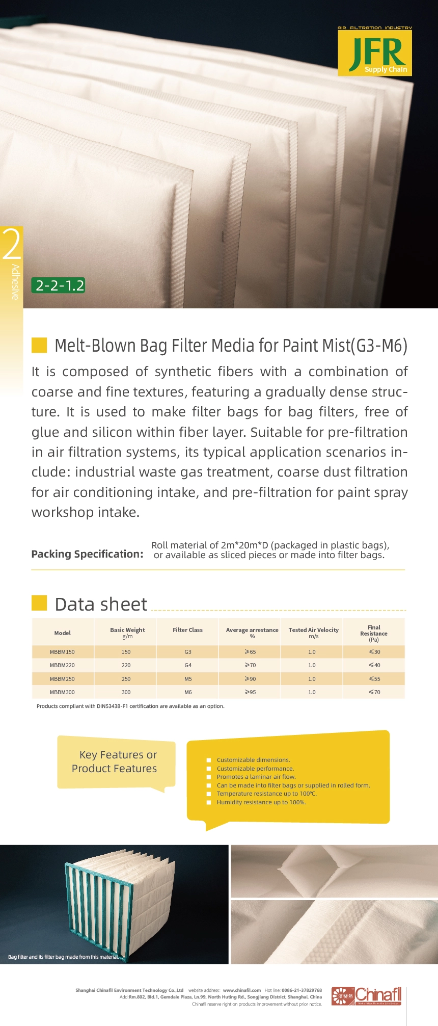 Melt-Blown Bag Filter Media for Paint Mist G3-M6