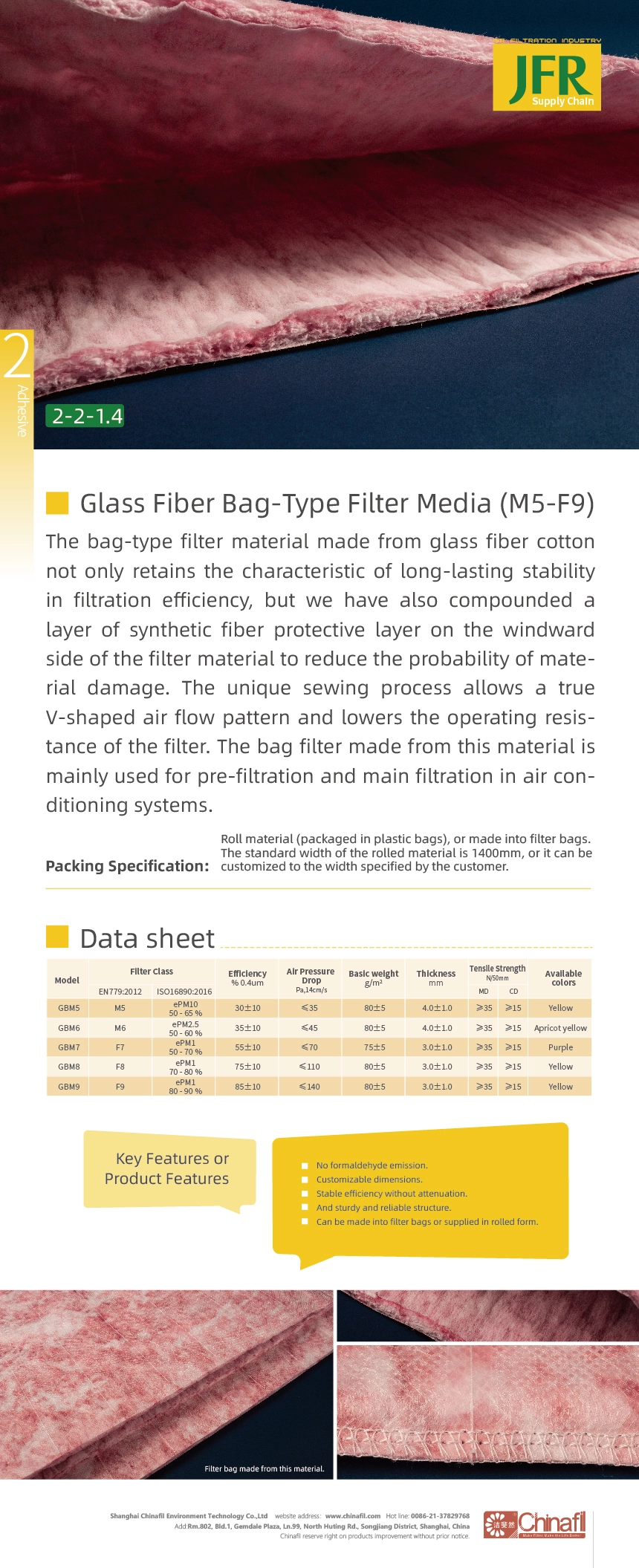 Glass Fiber Bag-Type Filter Media M5-F9