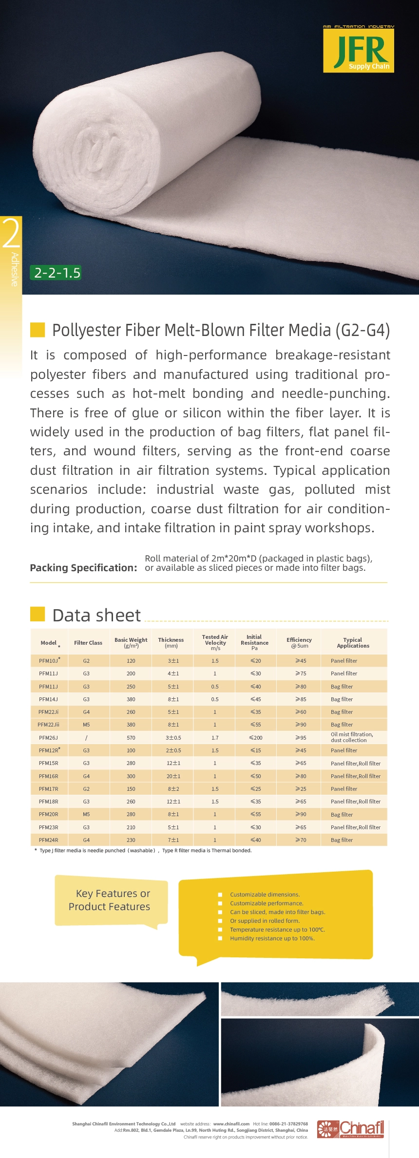 Pollyester Fiber Melt-Blown Filter Media G2-G4