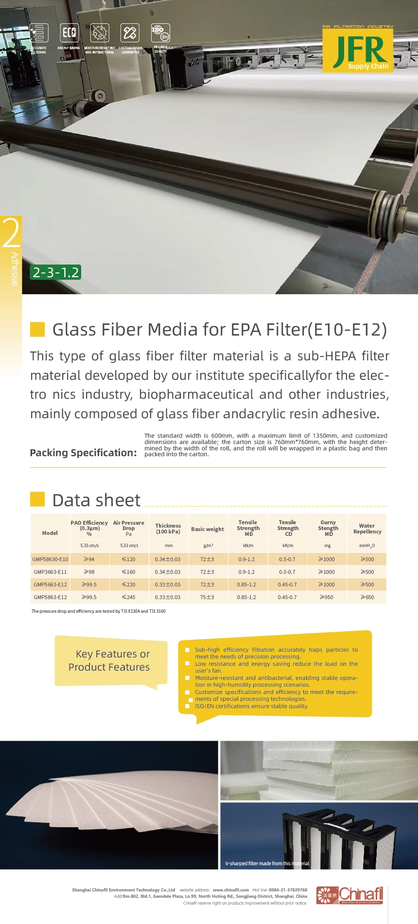 Glass Fiber Media for EPA Filter E10-E12