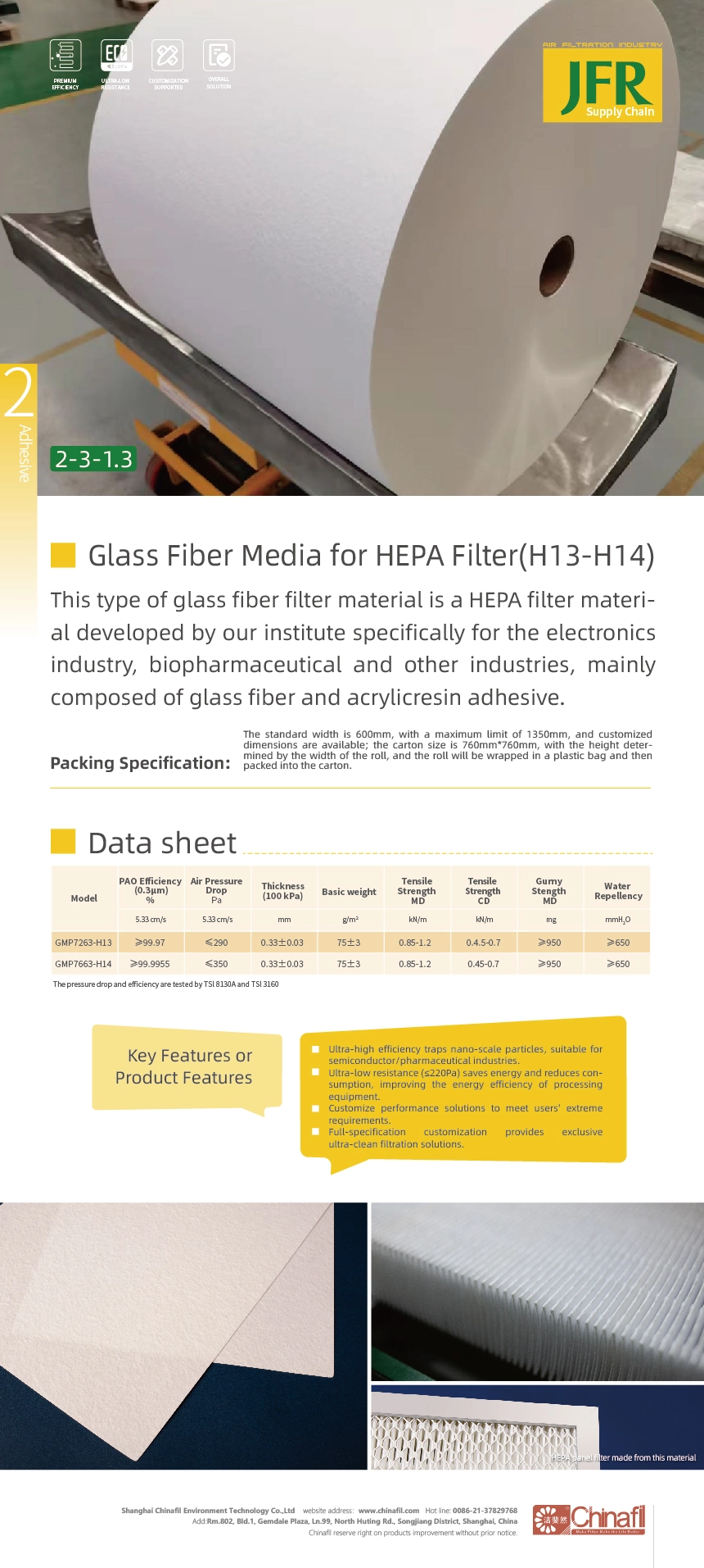 Glass Fiber Media for HEPA Filter H13-H14