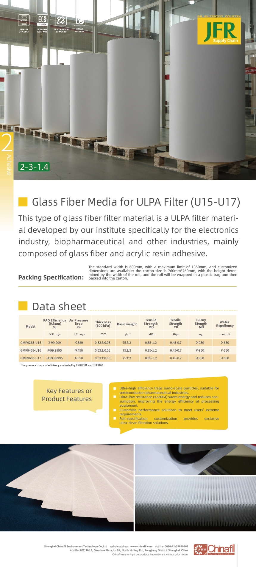 Glass Fiber Media for ULPA Filter U15-U17